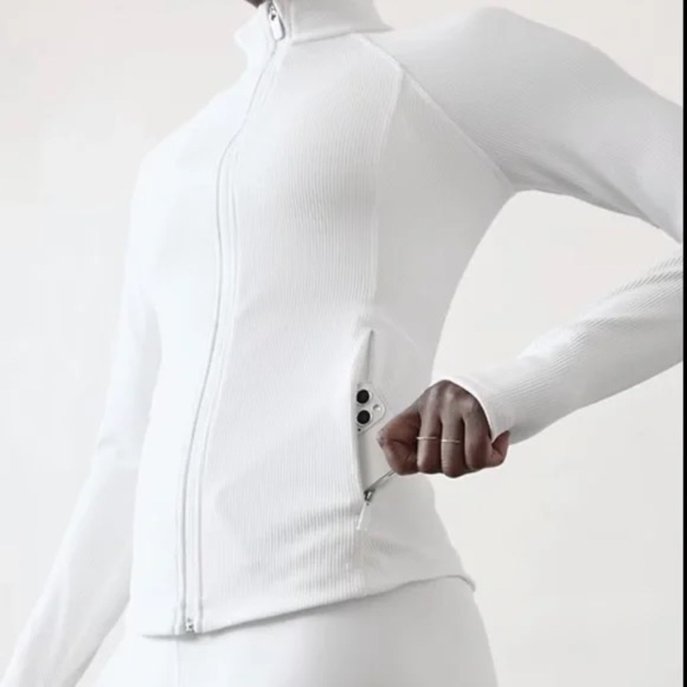 ATHLETA RIBBED SALUTATION JACKET, SIZE SMALL (S), WHITE